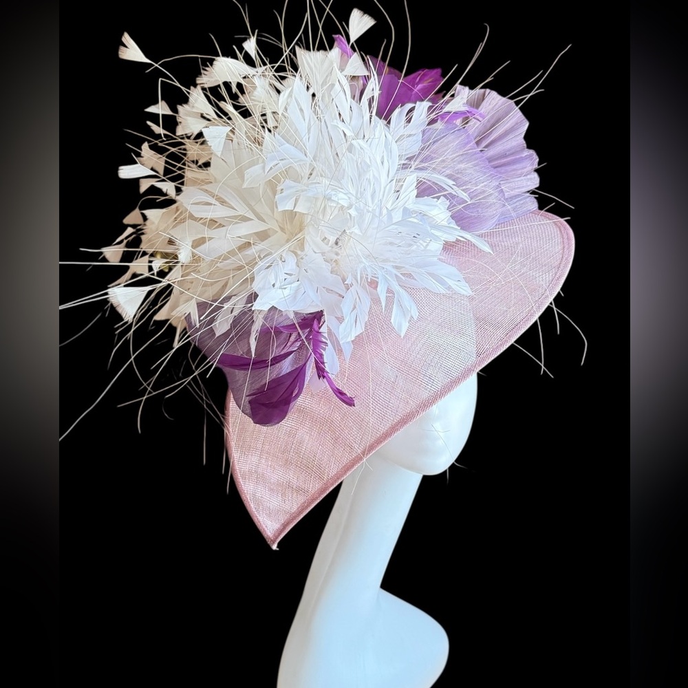 Fascinator with All the purples and some beautiful white feathers!  Easy to wear - Picture 6 of 6